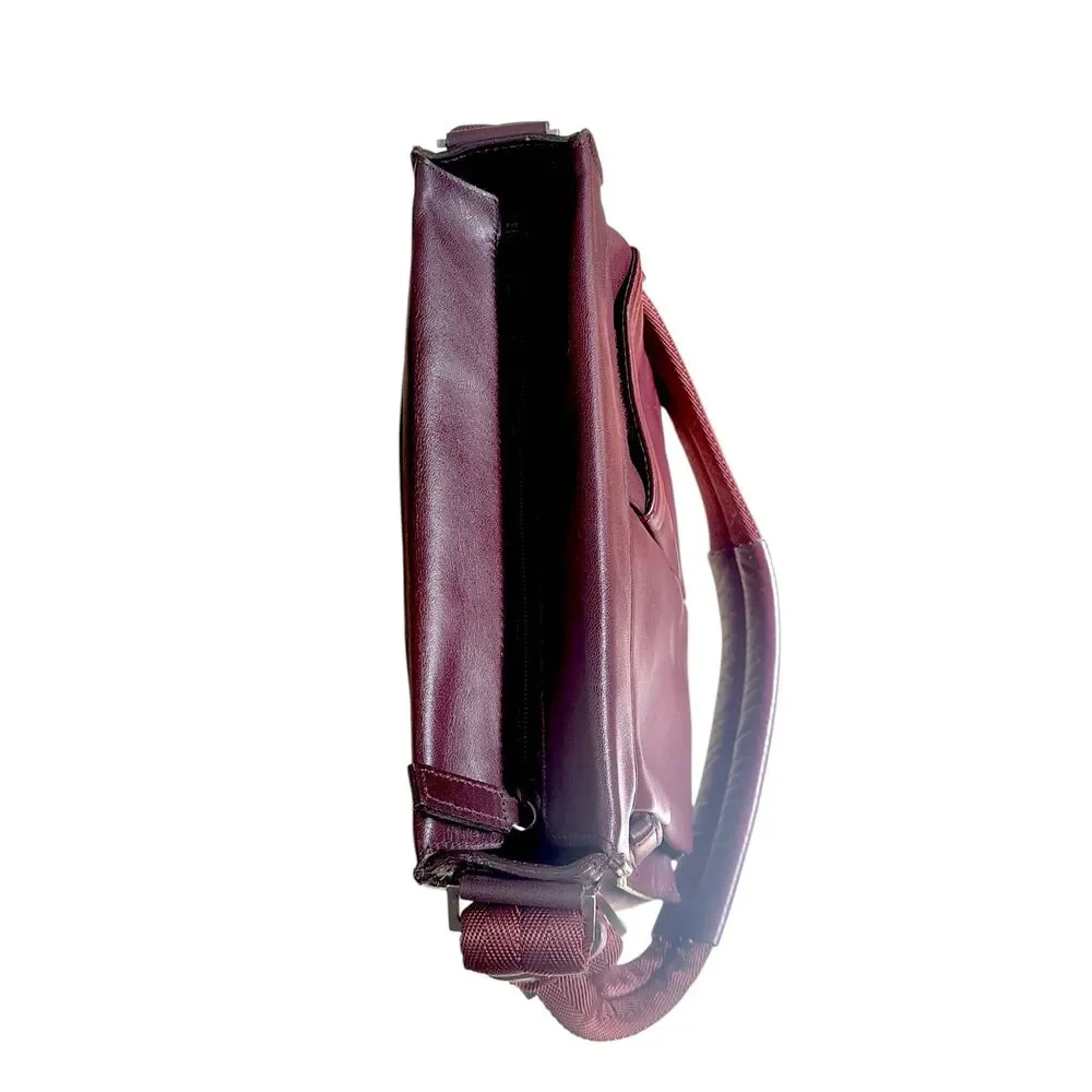Kenneth Cole Burgundy Leather Crossbody Satchel Vintage Multi Pocket Bag